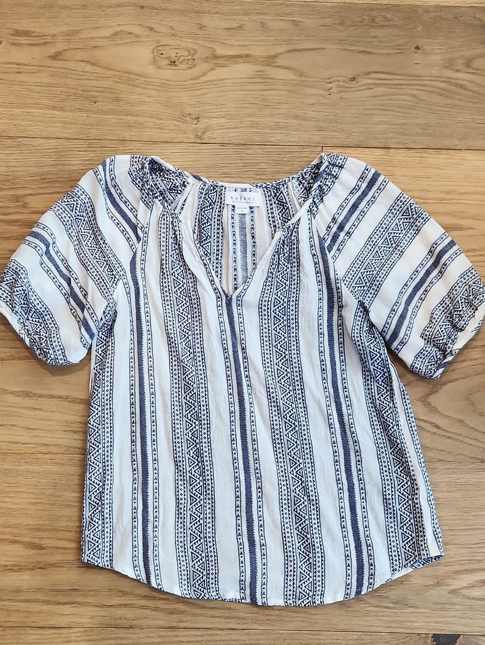 Velvet by Graham & Spencer Navy & White Striped Peasant Blouse